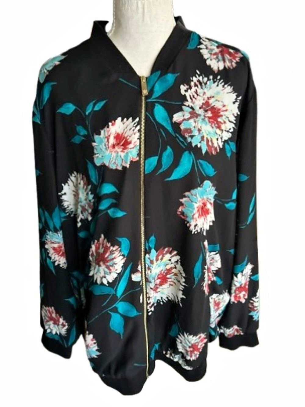 Floral Bomber CHAUS Jacket Zipper Boho Bohemian Sheer Designer Large Coat